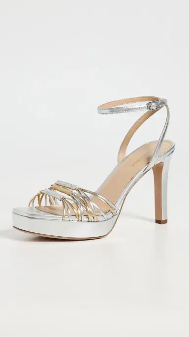 Veronica Beard Beverlee Sandals Silver/Pale Gold 9 | Thumbnail 2