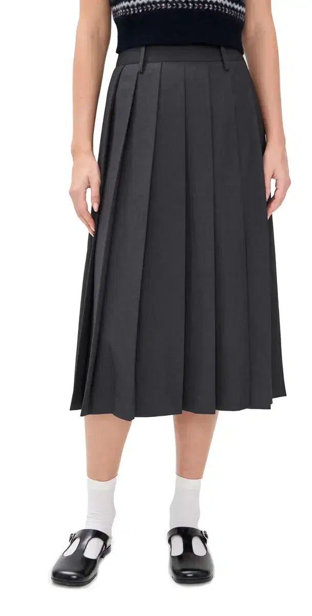 Pleats Long Skirt Charcoal Grey