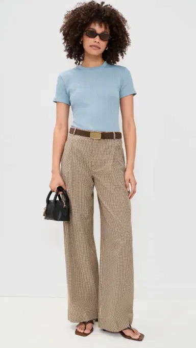 Vince Camille Wide Leg Trousers Lt Wheatstone Check 2 | Thumbnail 5