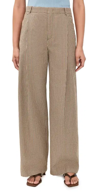 Vince Camille Wide Leg Trousers Lt Wheatstone Check 2 | Thumbnail 1