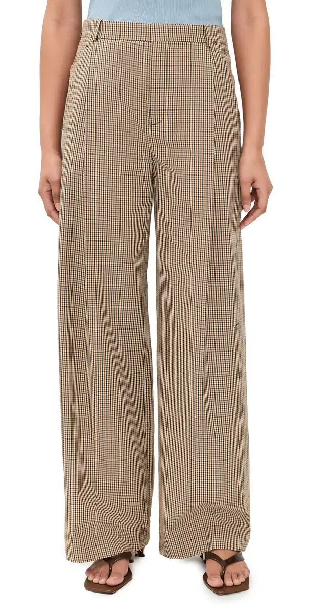 Vince Camille Wide Leg Trousers Lt Wheatstone Check