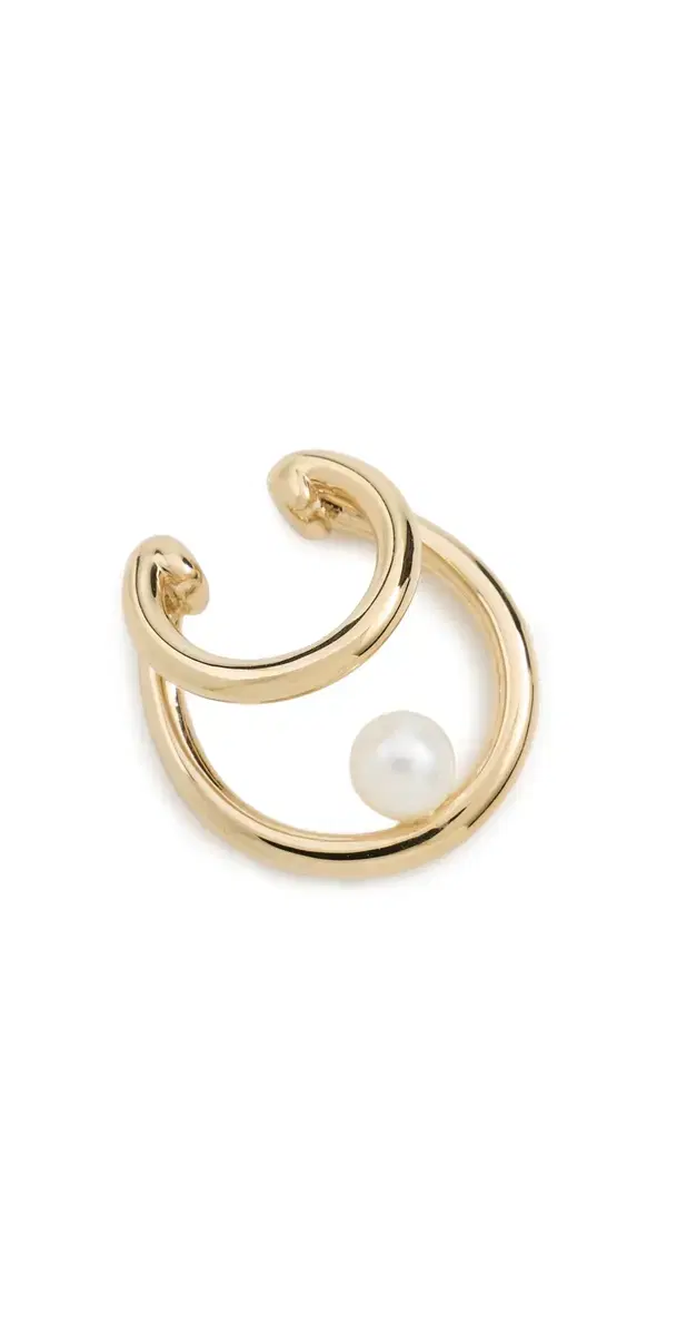 Double Pearl Ear Cuff Gold One Size