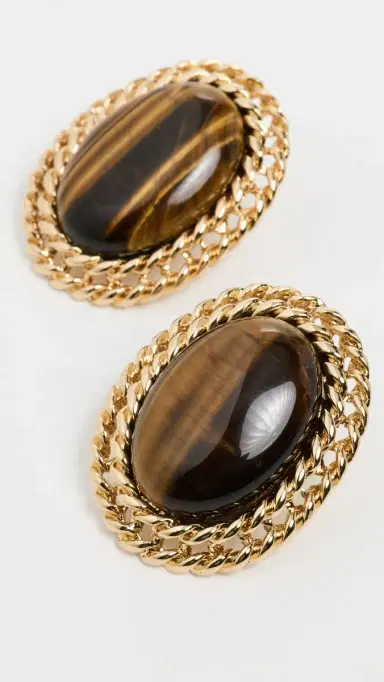 KENNETH JAY LANE Cabochon Earrings Tigers Eye | Thumbnail 4 KENNETH JAY LANE Cabochon Earrings Tigers Eye | Thumbnail 4