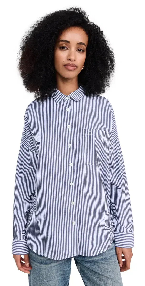 Alex Mill Jo hirt in triped Paper Poplin Navy/White