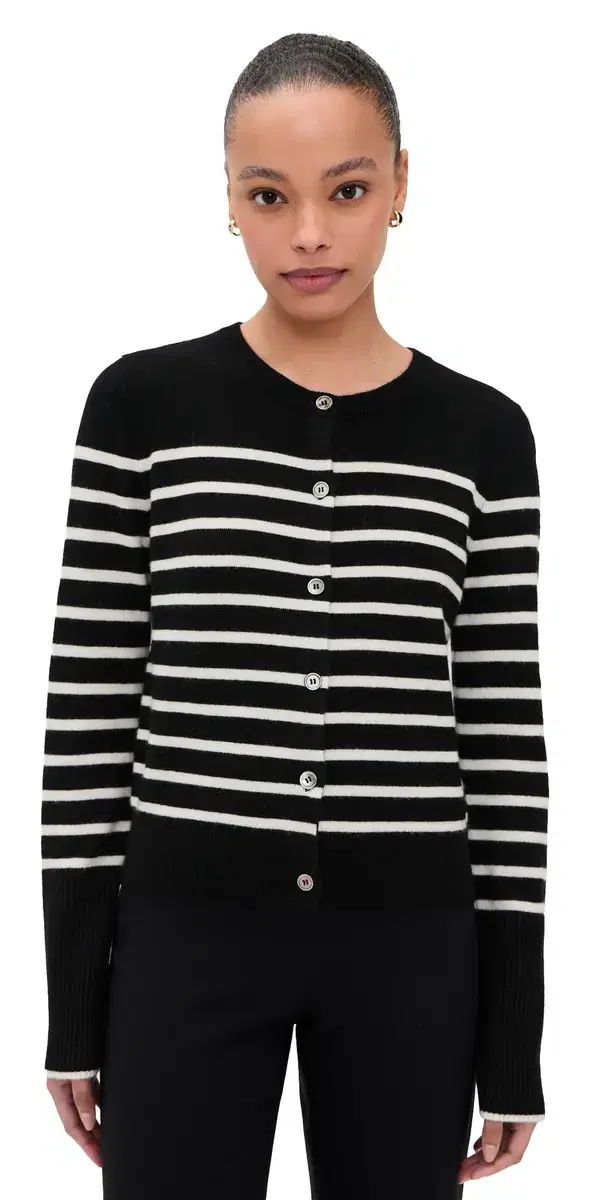 Stripe Lean Lines Cashmere Cardigan Black/Cream
