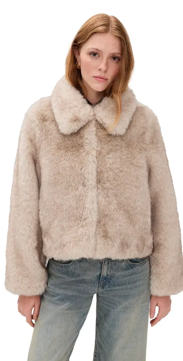 Faux Fur Cropped Jacket Greyish Beige