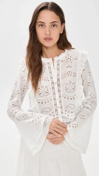 LoveShackFancy Hawthorn Blouse White | Thumbnail 2