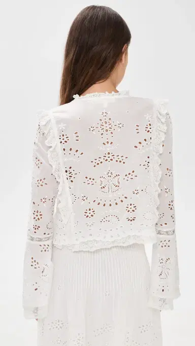 LoveShackFancy Hawthorn Blouse White | Thumbnail 3