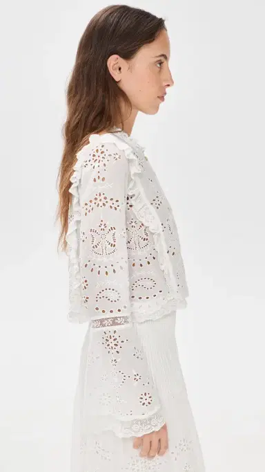 LoveShackFancy Hawthorn Blouse White | Thumbnail 4