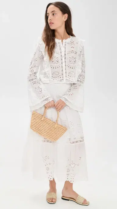 LoveShackFancy Hawthorn Blouse White | Thumbnail 5