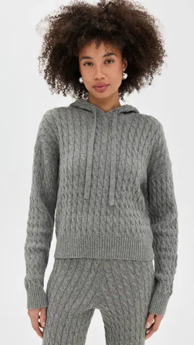 LE BOP Cable Knit Hoodie Heather Grey | Thumbnail 2 LE BOP Cable Knit Hoodie Heather Grey | Thumbnail 2