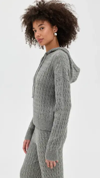 LE BOP Cable Knit Hoodie Heather Grey | Thumbnail 4 LE BOP Cable Knit Hoodie Heather Grey | Thumbnail 4