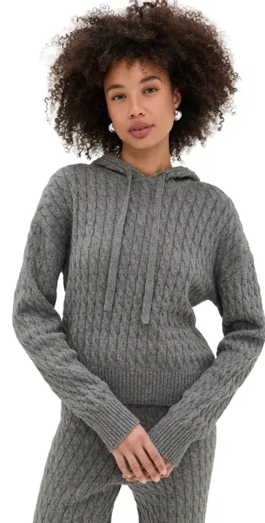 LE BOP Cable Knit Hoodie Heather Grey | Thumbnail 1 LE BOP Cable Knit Hoodie Heather Grey | Thumbnail 1