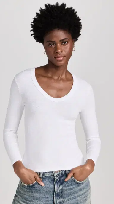 ENZA COSTA Textured Rib U Tee White M | Thumbnail 2