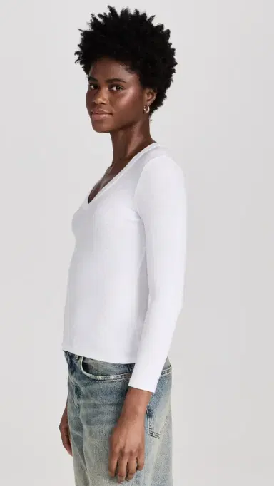 ENZA COSTA Textured Rib U Tee White M | Thumbnail 4
