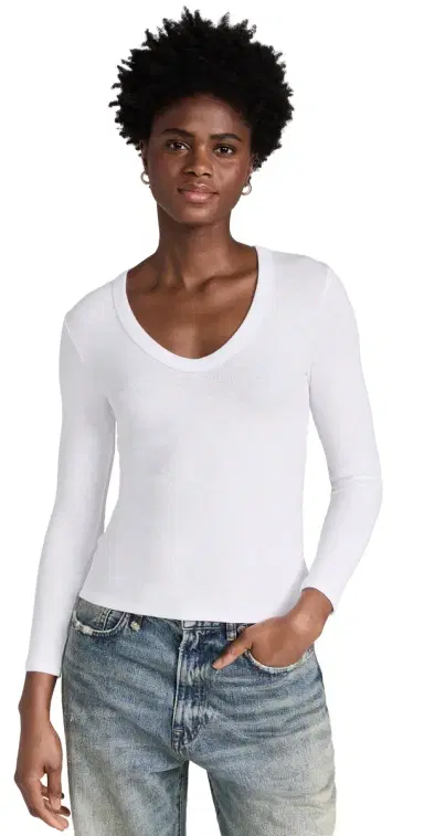 ENZA COSTA Textured Rib U Tee White M | Thumbnail 1