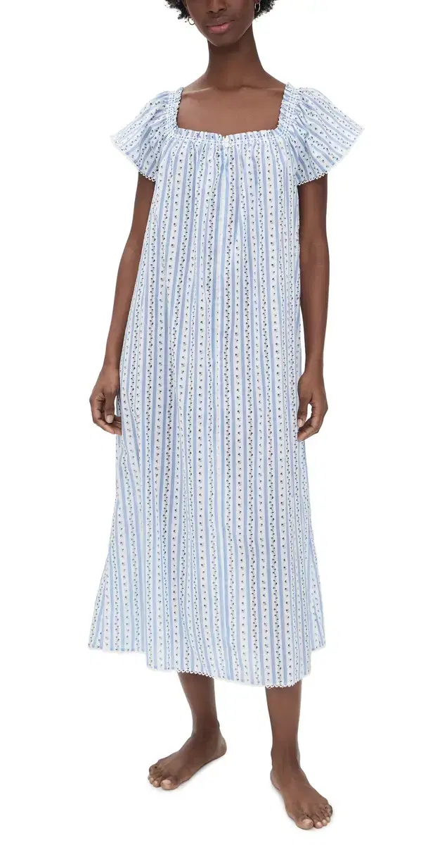 The Therese Nightgown Petal Stripe Blue