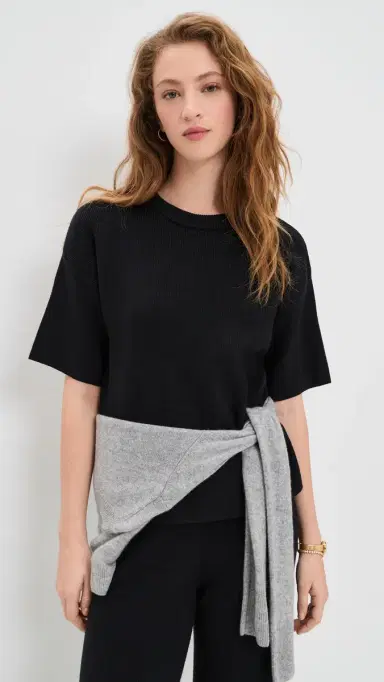 English Factory Collar Knit Half Sleeves Top Black | Thumbnail 2 English Factory Collar Knit Half Sleeves Top Black | Thumbnail 2