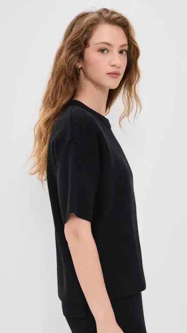 English Factory Collar Knit Half Sleeves Top Black | Thumbnail 4 English Factory Collar Knit Half Sleeves Top Black | Thumbnail 4