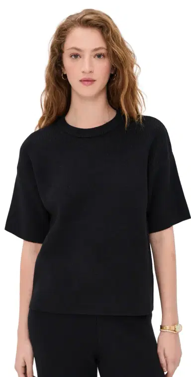 English Factory Collar Knit Half Sleeves Top Black | Thumbnail 1 English Factory Collar Knit Half Sleeves Top Black | Thumbnail 1