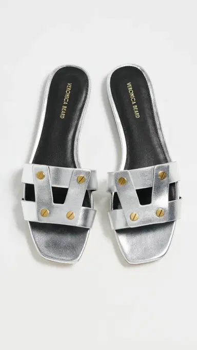 Veronica Beard Via Slides Silver 6 | Thumbnail 2