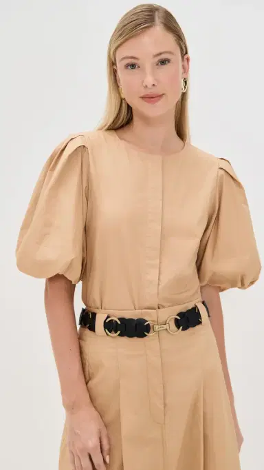 LE BOP Liza Puff Sleeve Shirt Tan | Thumbnail 2