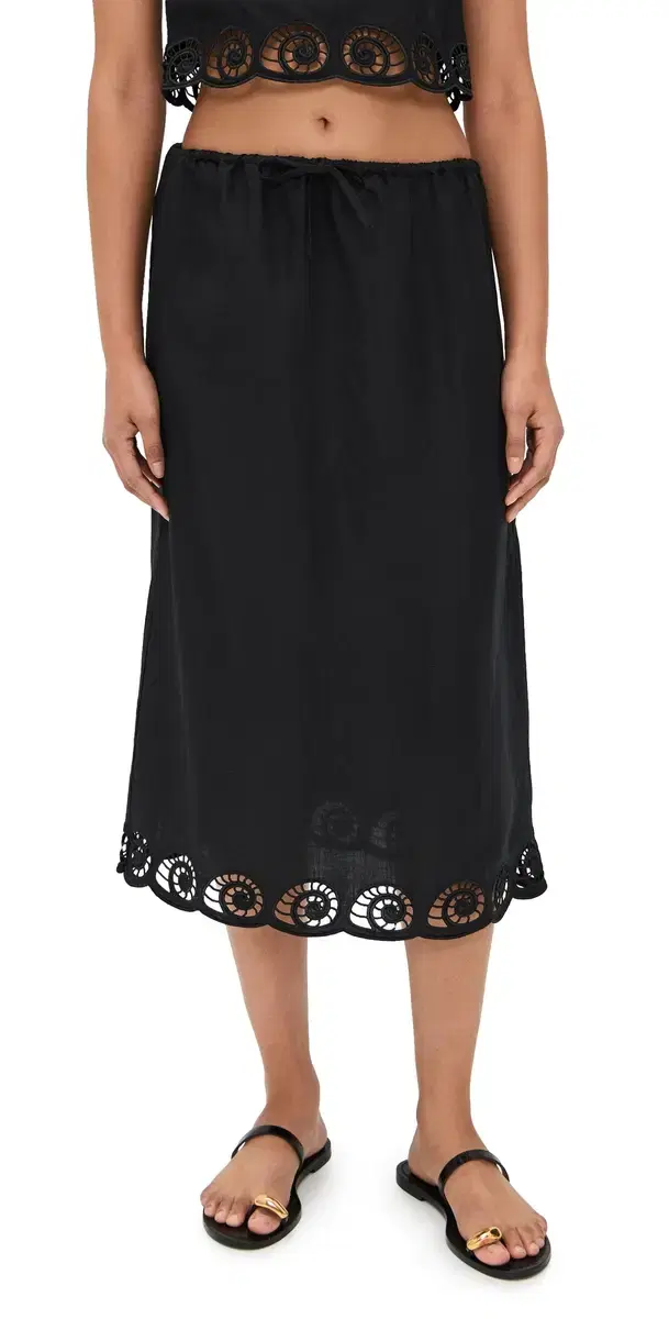 Air Linen callop Midi kirt Black Air Linen callop Midi kirt Black