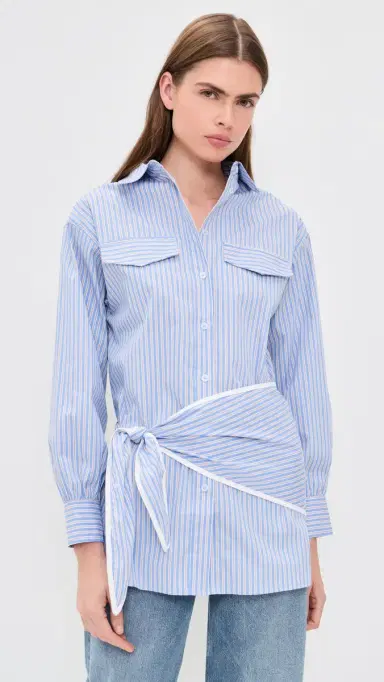 Line & Dot Eleni Button Down Shirt Tunic Blue ulti | Thumbnail 2