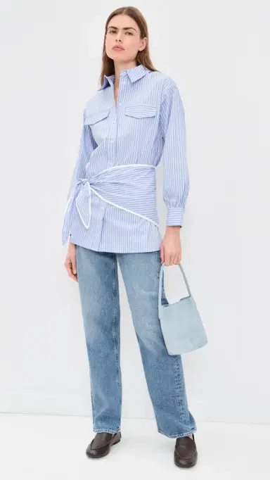 Line & Dot Eleni Button Down Shirt Tunic Blue ulti | Thumbnail 5