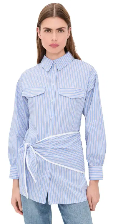 Line & Dot Eleni Button Down Shirt Tunic Blue ulti | Thumbnail 1