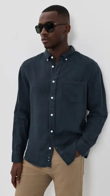 Billy Reid Tuscumbia Linen Button Down Shirt Carbon Blue | Thumbnail 2