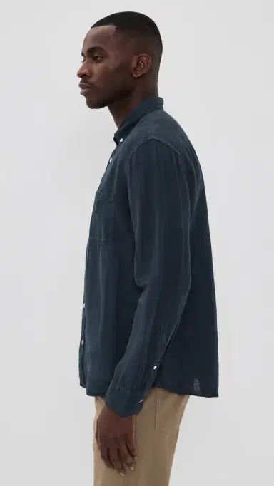 Billy Reid Tuscumbia Linen Button Down Shirt Carbon Blue | Thumbnail 4