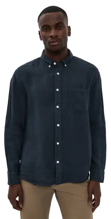 Billy Reid Tuscumbia Linen Button Down Shirt Carbon Blue | Thumbnail 1