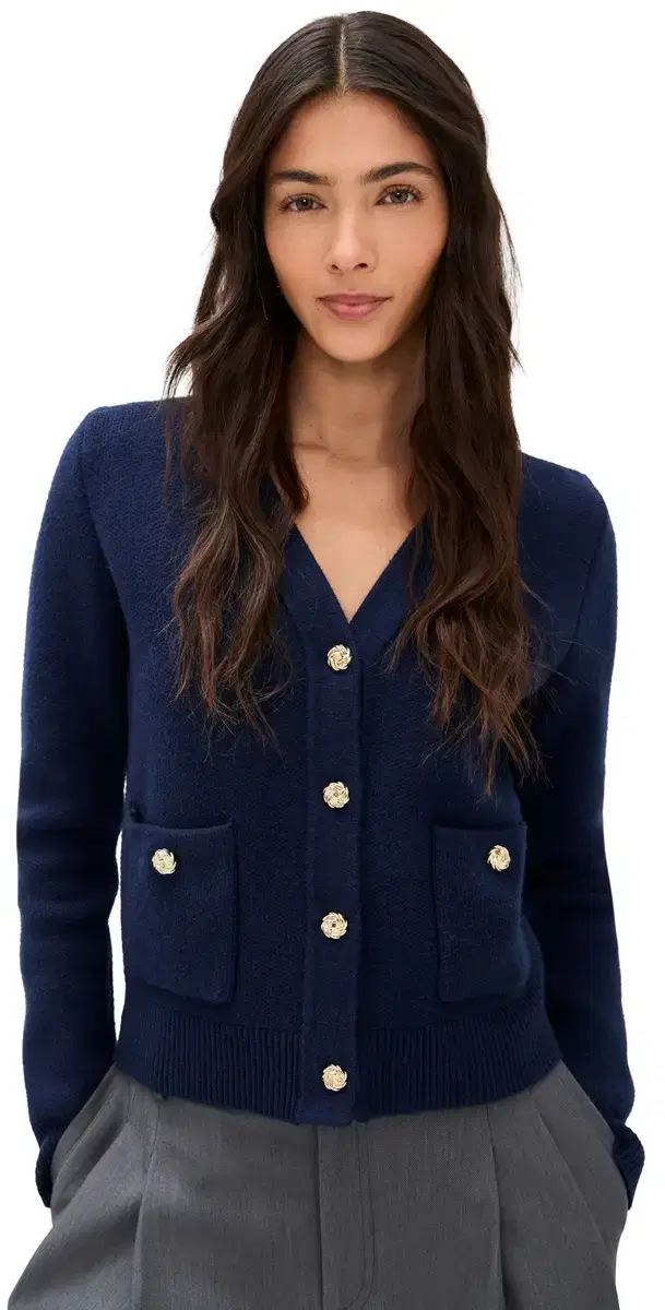 LE BOP Quinn Gold Button Cardi Navy