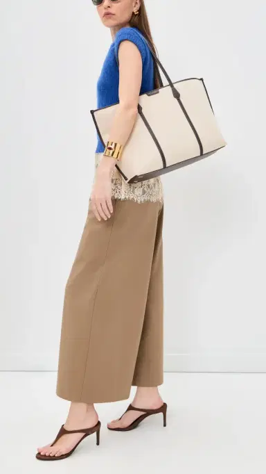 Tory Burch Perry Canvas Tote Bag Natural One Size | Thumbnail 3