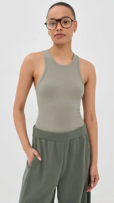 Tibi Circular Fine Rib Tank Pumice Grey | Thumbnail 2
