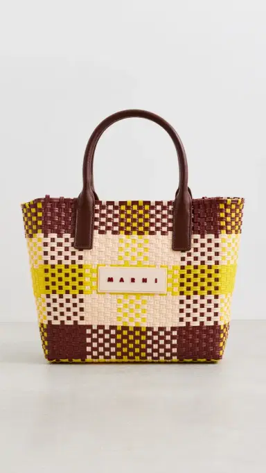 Marni Check Tote Lily White/Vanilla/Wild Cherry One Size | Thumbnail 2