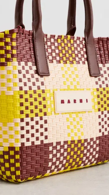 Marni Check Tote Lily White/Vanilla/Wild Cherry One Size | Thumbnail 5