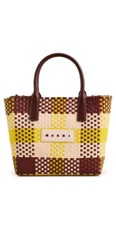 Marni Check Tote Lily White/Vanilla/Wild Cherry One Size | Thumbnail 1