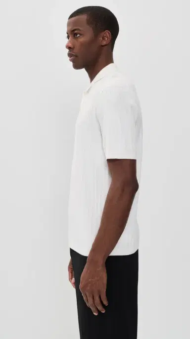 Theory Cable Knit Polo in Fine Bilen White S | Thumbnail 4