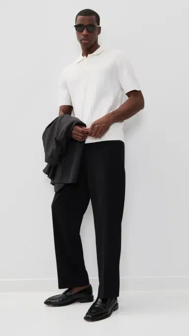 Theory Cable Knit Polo in Fine Bilen White S | Thumbnail 5