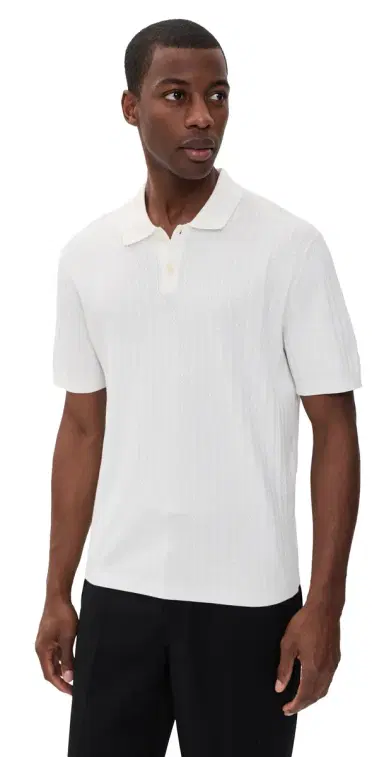 Theory Cable Knit Polo in Fine Bilen White S | Thumbnail 1