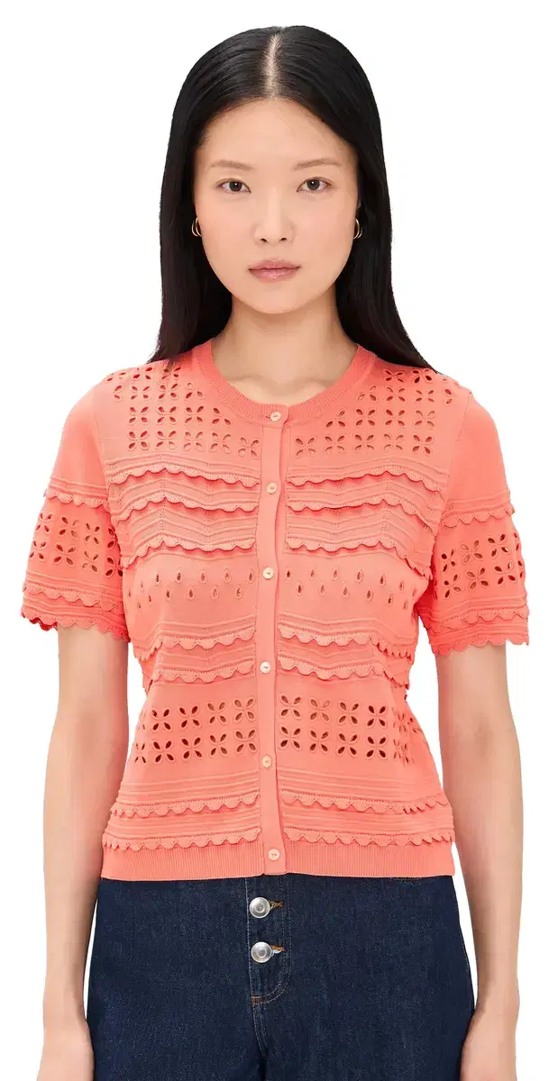 Ulla Johnson Abriana Eyelet Knit Cardigan Coral eony