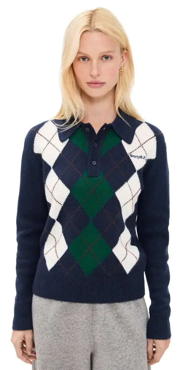 Serif ogo Argyle Cashmere Polo Dark Navy