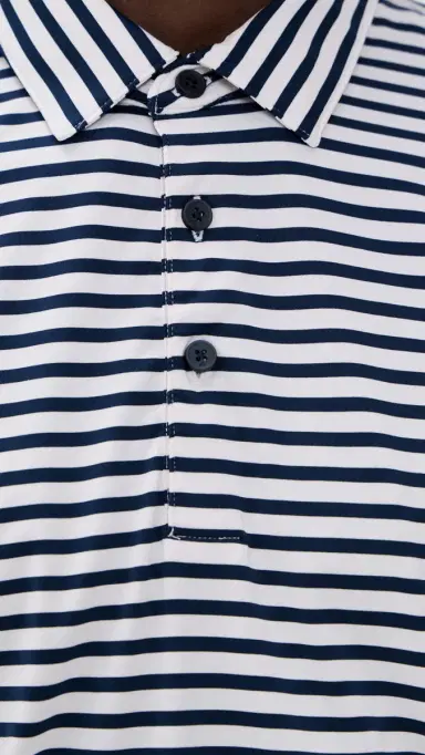 Adidas Golf Ultimate365 Stripe Polo Shirt White/Collegiate Navy | Thumbnail 6