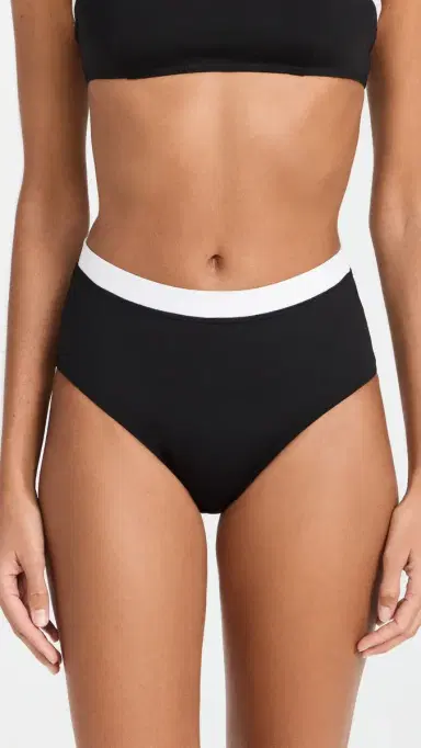 Staud Devon High Rise Bikini Bottoms Black/White XL | Thumbnail 2