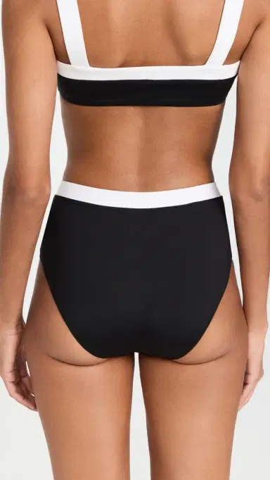 Staud Devon High Rise Bikini Bottoms Black/White XL | Thumbnail 3