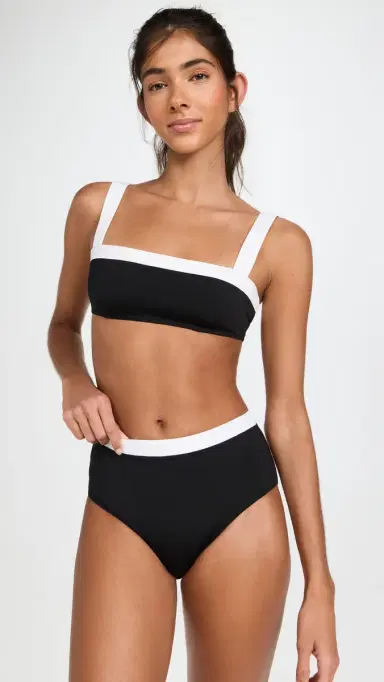 Staud Devon High Rise Bikini Bottoms Black/White XL | Thumbnail 4