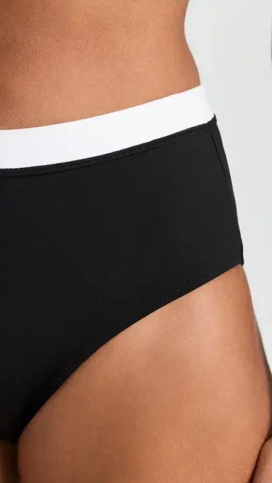 Staud Devon High Rise Bikini Bottoms Black/White XL | Thumbnail 5