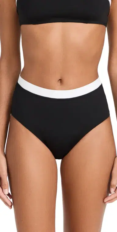Staud Devon High Rise Bikini Bottoms Black/White XL | Thumbnail 1